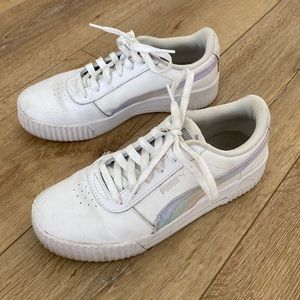 PUMA white tennis shoes WOMEN’s size 9 SOFT FOAM + with rainbow detail